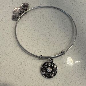 Alex and Ani Silver Sunburst Charm Bangle with Clear Accents